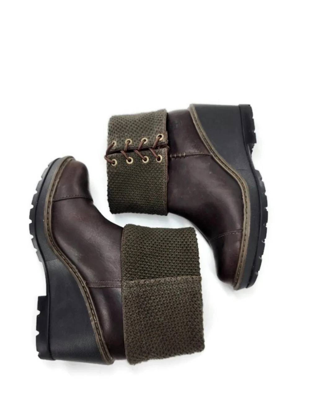Timberland Kellis Brown Leather Olive Fold Down Side Lace Lug Sole Ankle Boots